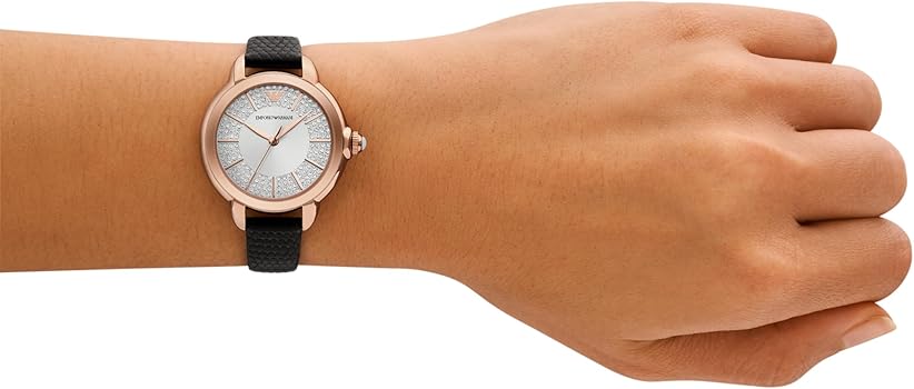  Shop Authentic Emporio Armani Mia Three Hand Crystals Silver Dial Black Leather Strap Watch For Women - AR11631 - Luxxuri