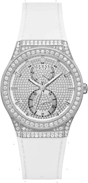  Shop Authentic Guess Princess Crystals Silver Dial White Silicone Strap Watch For Women - GW0439L1 - Luxxuri