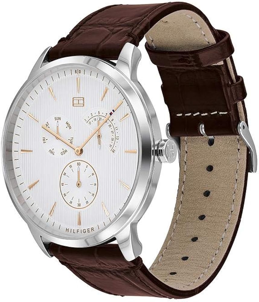  Shop Authentic Tommy Hilfiger Brad Chronograph White Dial Brown Leather Strap Watch For Men - 1710389 - Luxxuri