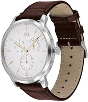  Shop Authentic Tommy Hilfiger Brad Chronograph White Dial Brown Leather Strap Watch For Men - 1710389 - Luxxuri