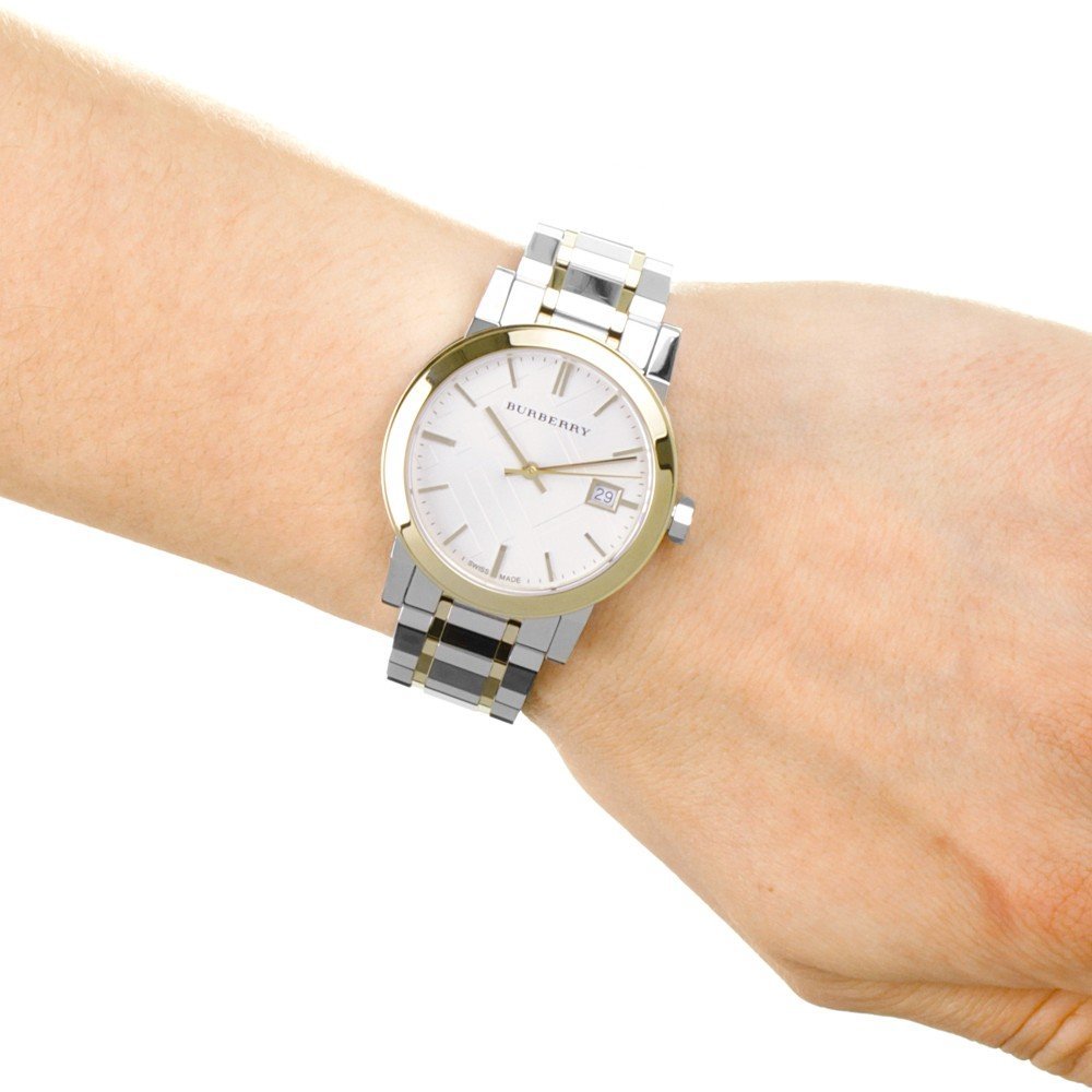 Shop Authentic Burberry The City White Dial Two Tone Steel Strap Watch for Women - BU9115 - Luxxuri