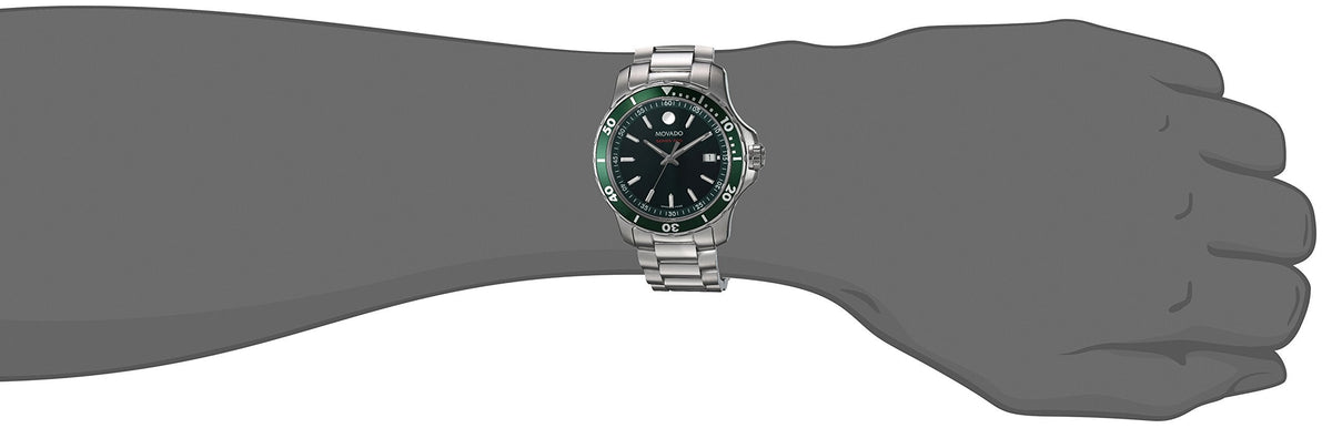 Movado Series 800 Green Dial Silver Steel Strap Watch For Men - 2600136