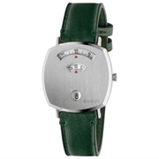  Shop Authentic Gucci Grip Silver Dial Green Leather Strap Unisex Watch - YA157412 - Luxxuri