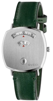  Shop Authentic Gucci Grip Quartz Silver Dial Green Leather Strap Unisex Watch - YA157406 - Luxxuri