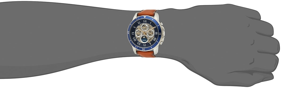  Shop Authentic Fossil Grant Sport Automatic Skeleton Blue Dial Brown Leather Strap Watch for Men - ME3140 - Luxxuri