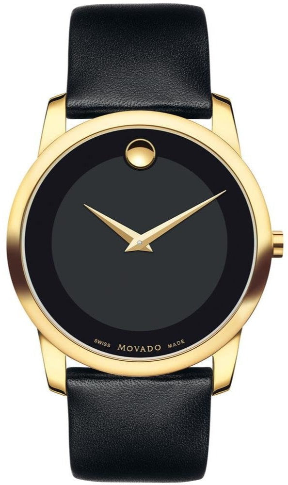  Shop Authentic Movado Museum Black Dial Black Leather Strap Watch For Men - 606876 - Luxxuri