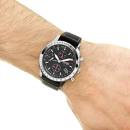  Shop Authentic Hugo Boss Aero Chronograph Black Dial Black Leather Strap Watch for Men - 1513770 - Luxxuri