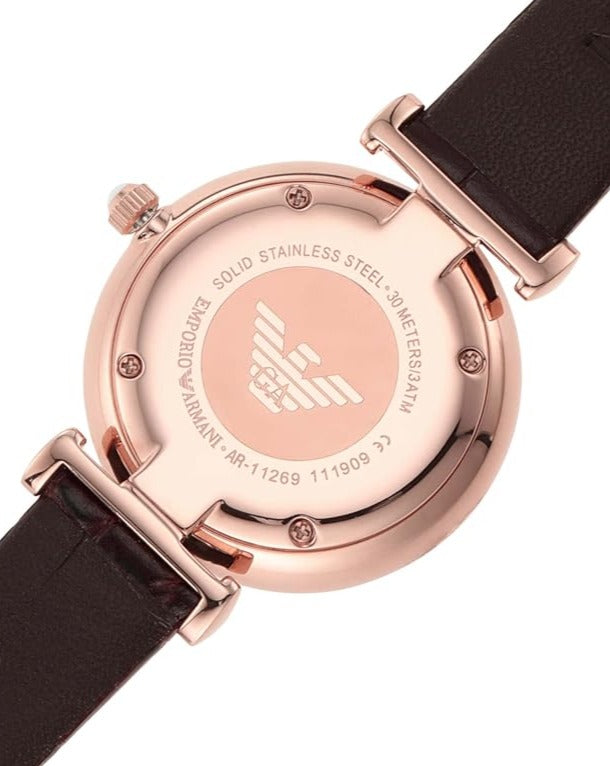  Shop Authentic Emporio Armani Gianni T-Bar Silver Dial Brown Leather Strap Watch For Women - AR11269 - Luxxuri