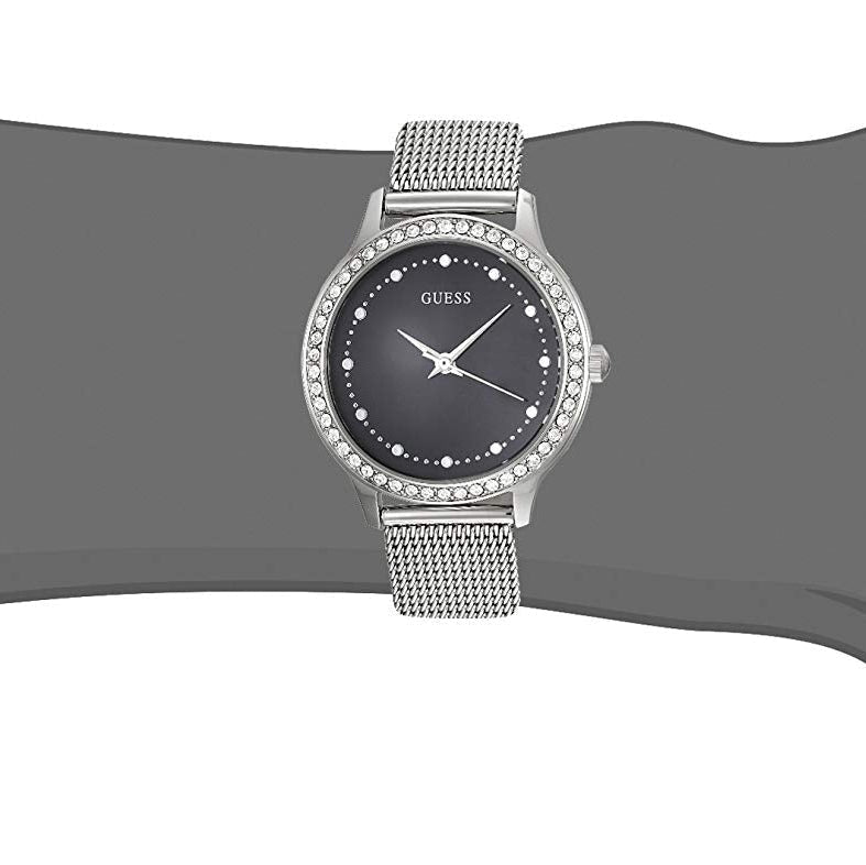  Shop Authentic Guess Chelsea Crystals Black Dial Silver Mesh Bracelet Watch For Women  - W0647L5 - Luxxuri