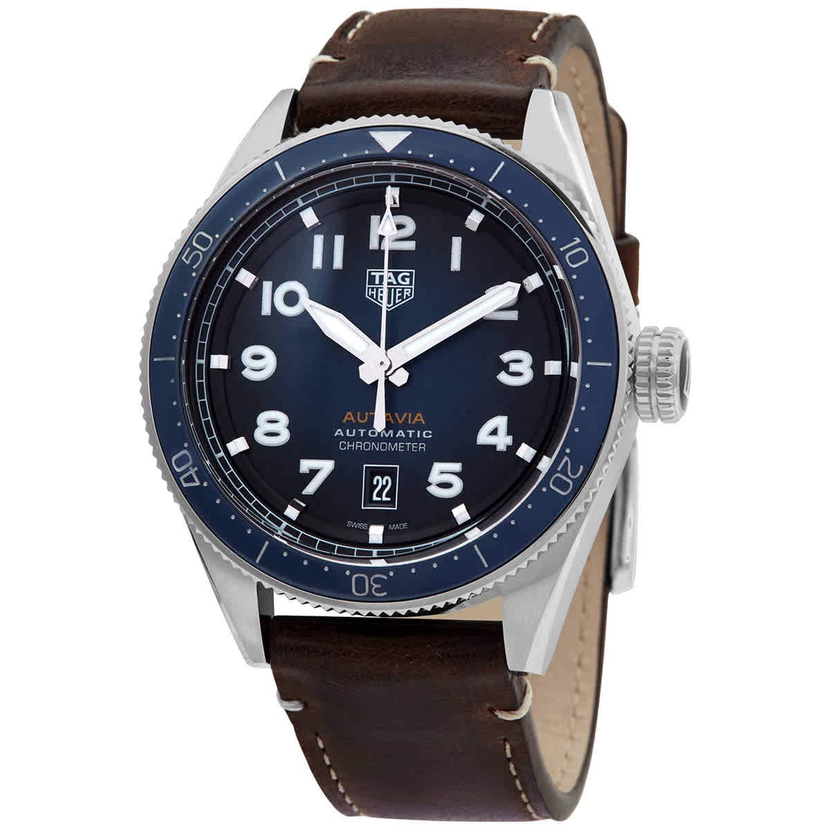  Shop Authentic Tag Heuer Autavia Calibre 5 Automatic Blue Dial Brown Leather Strap Watch for Men - WBE5116.FC8266 - Luxxuri