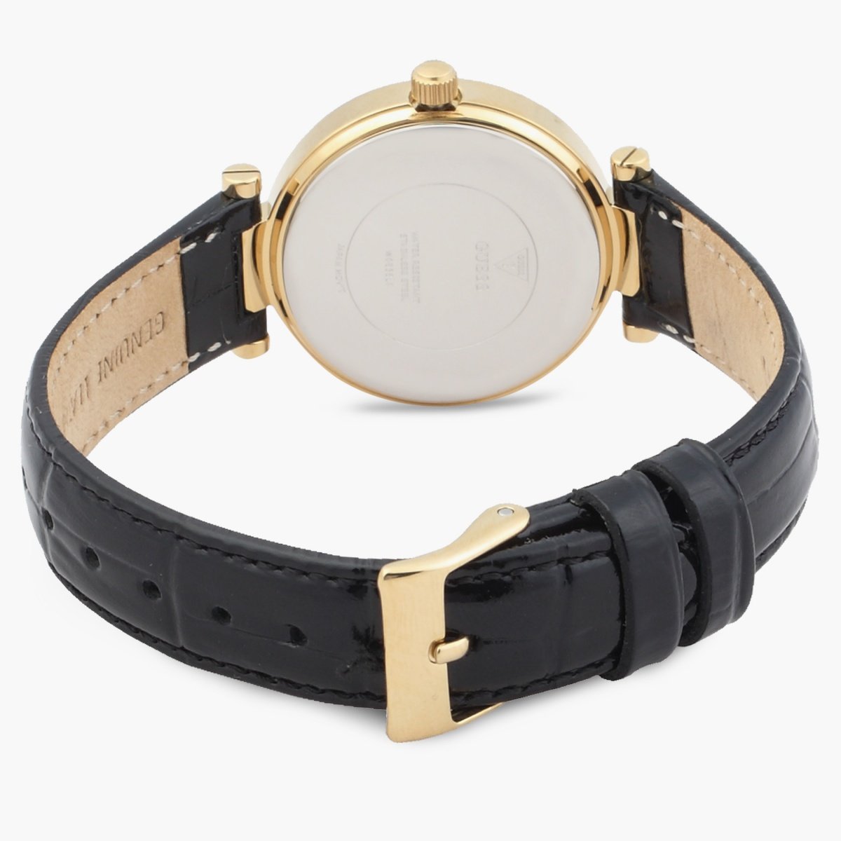  Shop Authentic Guess Park Avenue Quartz Gold Dial Black Leather Strap Watch For Women - W0838L1 - Luxxuri