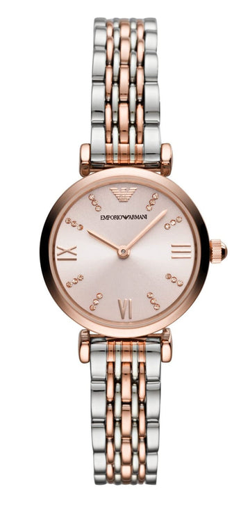  Shop Authentic Emporio Armani Gianni T Bar Pink Dial Two Tone Steel Strap Watch For Women - AR11223 - Luxxuri