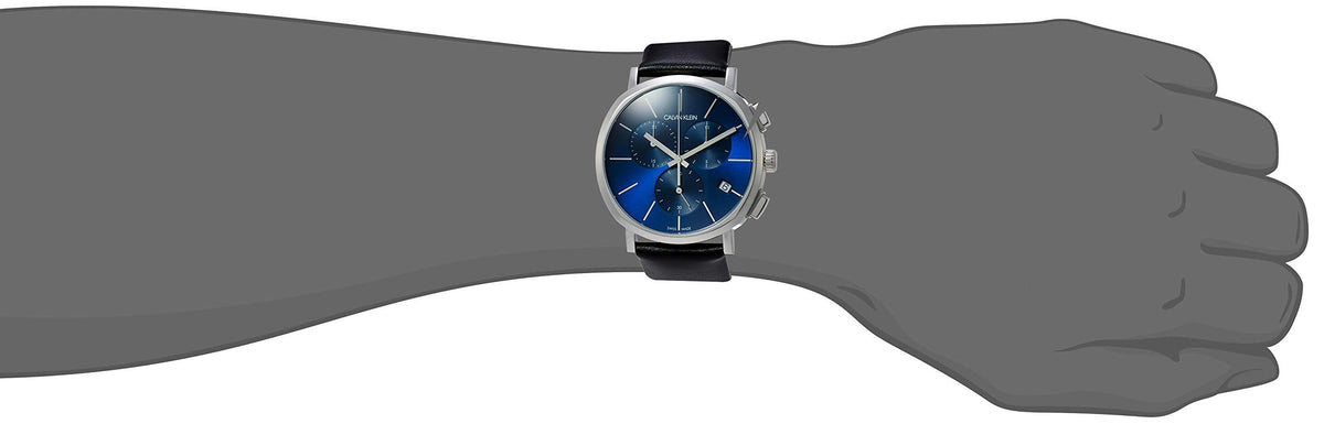  Shop Authentic Calvin Klein Chronograph Blue Dial Black Leather Strap Watch for Men - K8Q371CN - Luxxuri