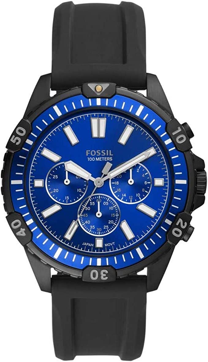  Shop Authentic Fossil Garrett Chronograph Blue Dial Black Rubber Strap Watch for Men - FS5695 - Luxxuri