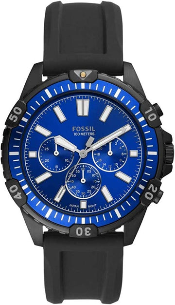 Shop Authentic Fossil Garrett Chronograph Blue Dial Black Rubber Strap Watch for Men - FS5695 - Luxxuri