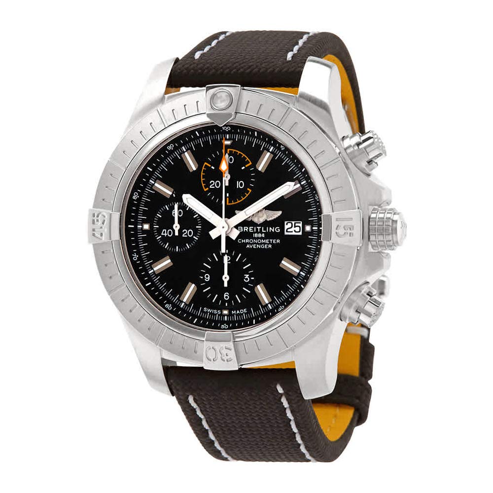  Shop Authentic Breitling Avenger Chronograph 45mm Black Dial Black Leather Strap Watch for Men - A13317101B1X1 - Luxxuri