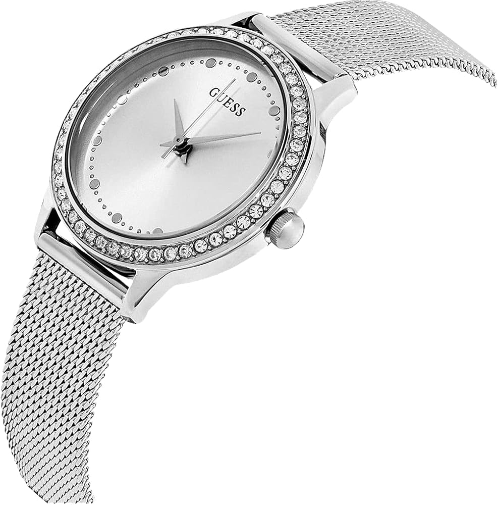  Shop Authentic Guess Chelsea Quartz Silver Dial Silver Mesh Strap Watch For Women - W0647L6 - Luxxuri