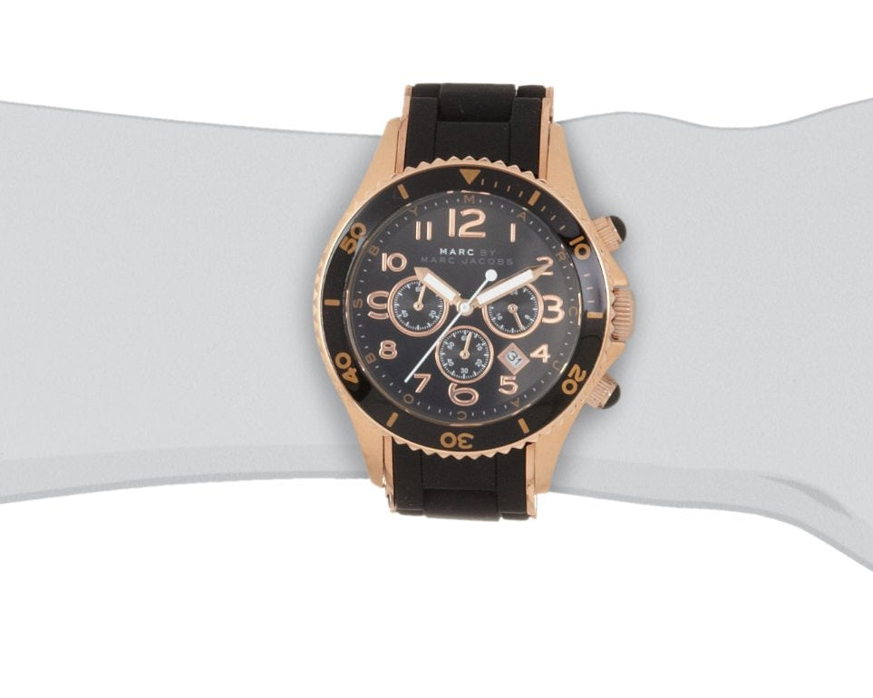  Shop Authentic Marc Jacobs Rock Chronograph Black Dial Black Silicone Strap Watch for Women - MBM2553 - Luxxuri