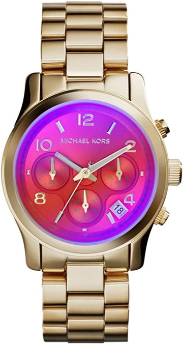  Shop Authentic Michael Kors Runway Iridescent Pink Dial Gold Steel Strap Watch for Women - MK5939 - Luxxuri