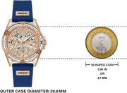  Shop Authentic Guess Queen Quartz Crystals Rose Gold Dial Blue Silicone Strap Watch For Women - GW0536L5 - Luxxuri