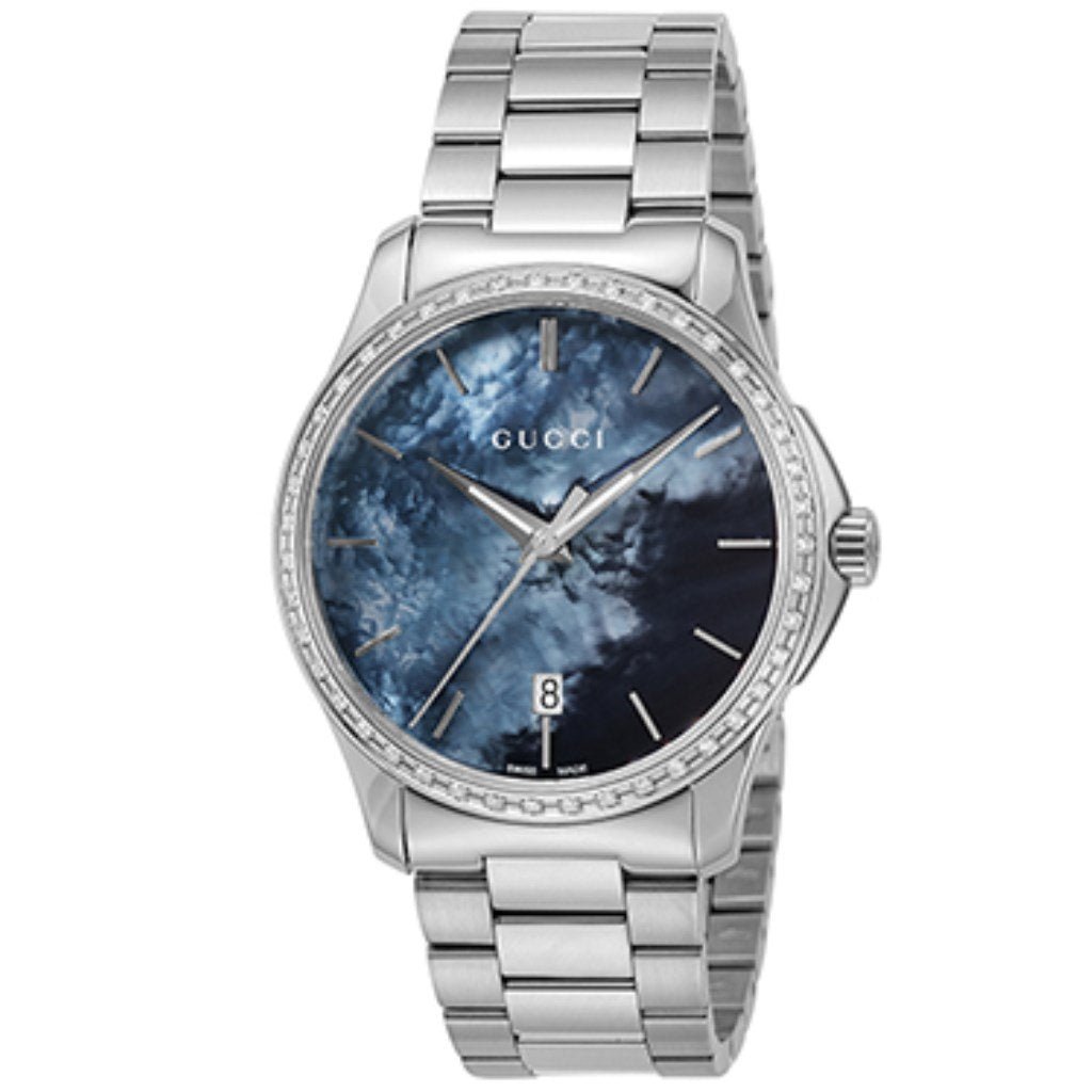  Shop Authentic Gucci G Timeless Diamonds Mother of Pearl Blue Dial Silver Steel Strap Unisex Watch - YA126458 - Luxxuri