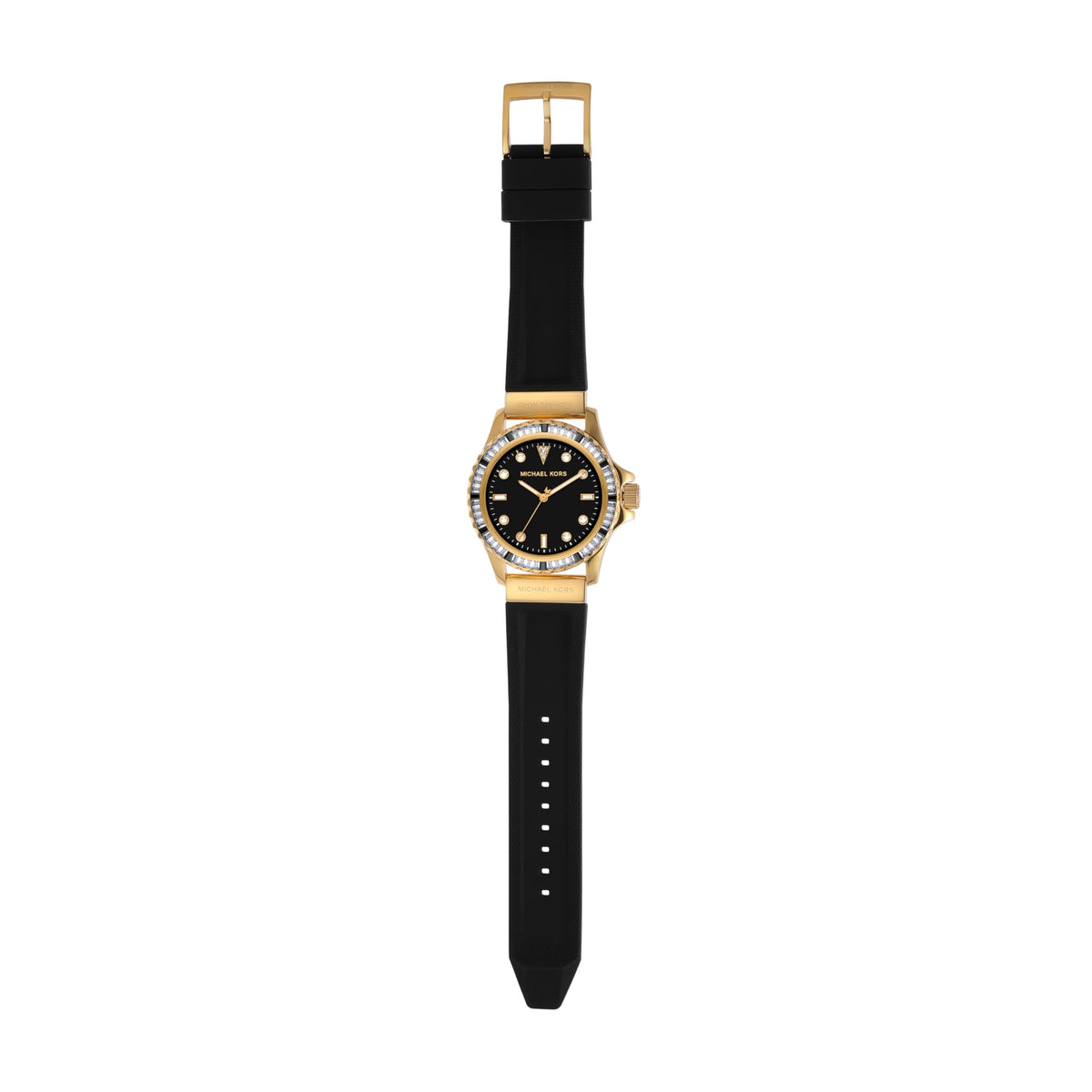  Shop Authentic Michael Kors Everest Three-Hand Crystals Black Dial Black Rubber Strap Watch for Women - MK7440 - Luxxuri
