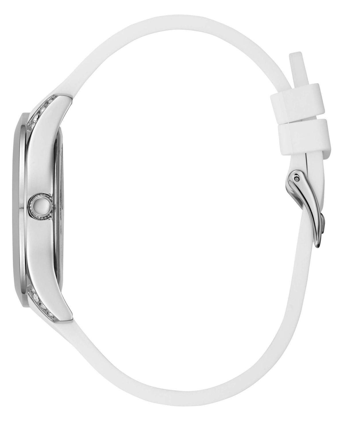  Shop Authentic Guess Wanderlust Crystals Silver Dial White Rubber Strap Watch for Women - W1059L1 - Luxxuri