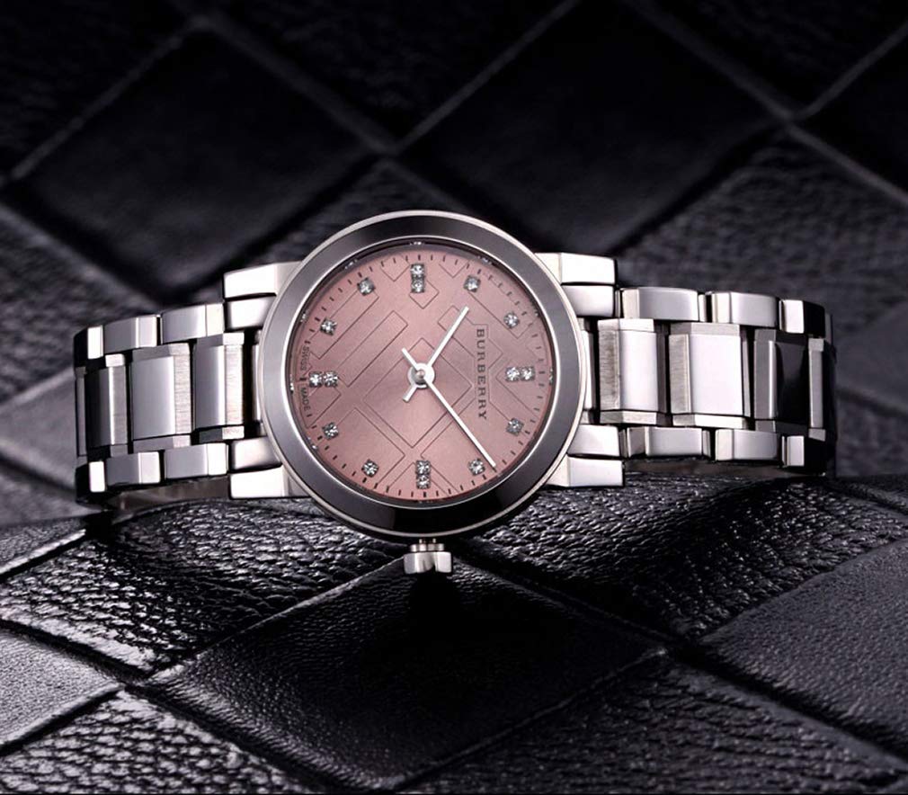 Shop Authentic Burberry The City Diamonds Pink Dial Silver Steel Strap Watch for Women - BU9223 - Luxxuri