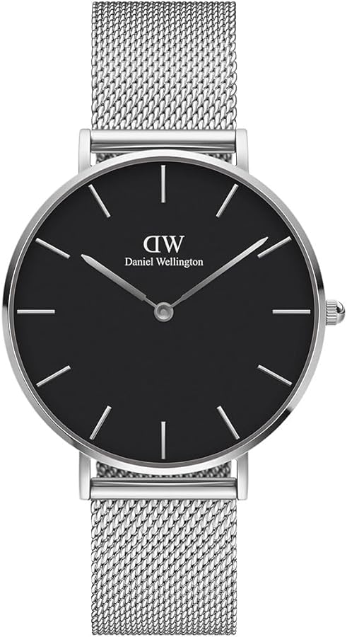 Daniel Wellington Petite Sterling Black Dial Silver Mesh Bracelet Watch For Women - DW00100218