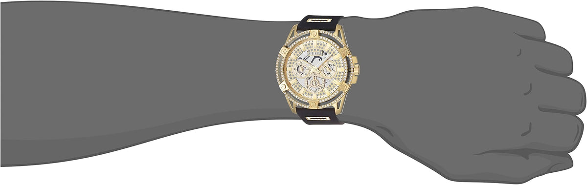  Shop Authentic Guess King Quartz Crystals Gold Dial Black Silicone Strap Watch For Men - GW0537G2 - Luxxuri