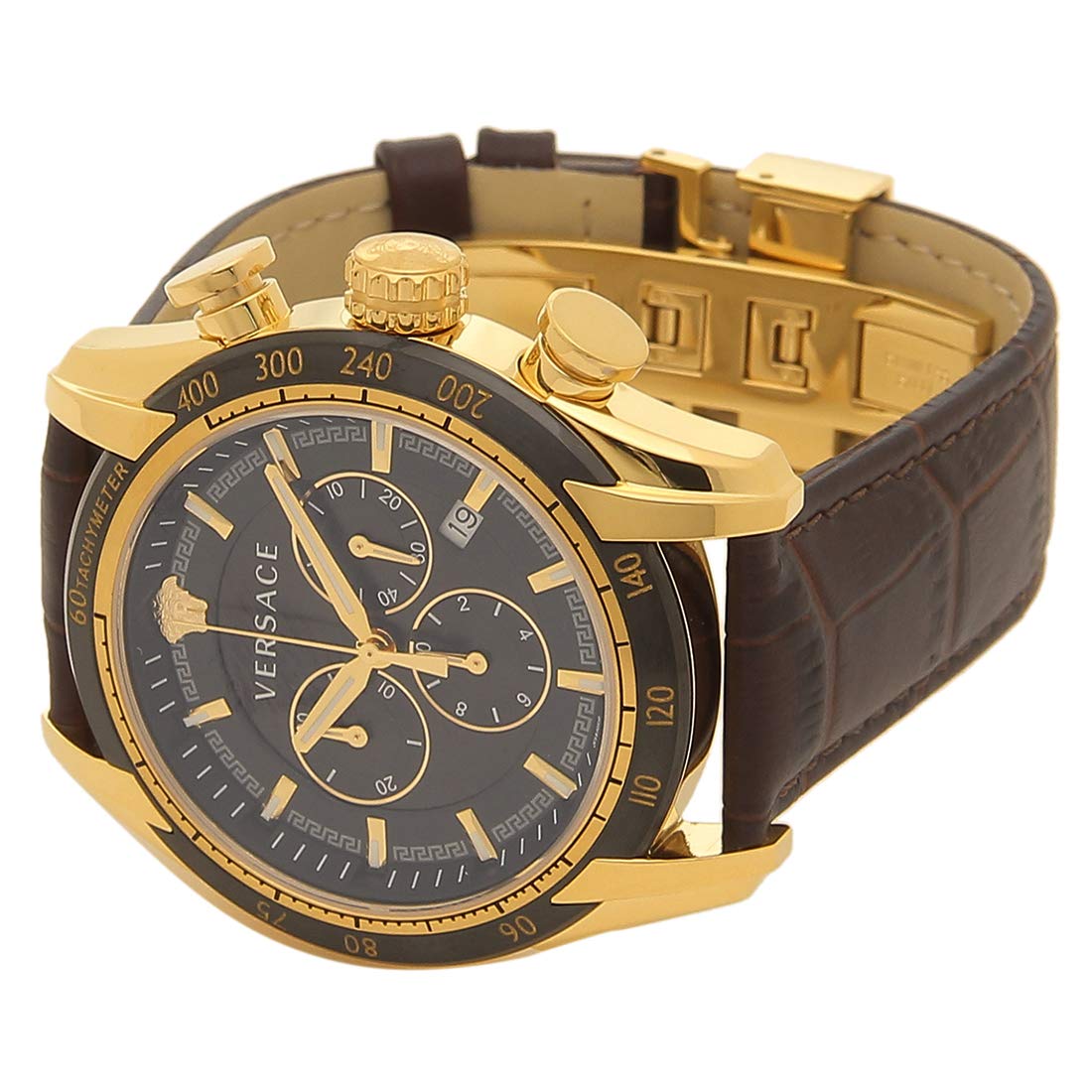  Shop Authentic Versace V-Ray Chronograph Quartz Black Dial Brown Leather Strap Watch For Men - VEDB00318 - Luxxuri