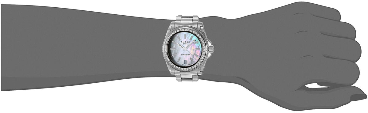  Shop Authentic Gucci Dive Diamonds Mother of Pearl Dial Silver Steel Strap Watch For Women - YA136406 - Luxxuri