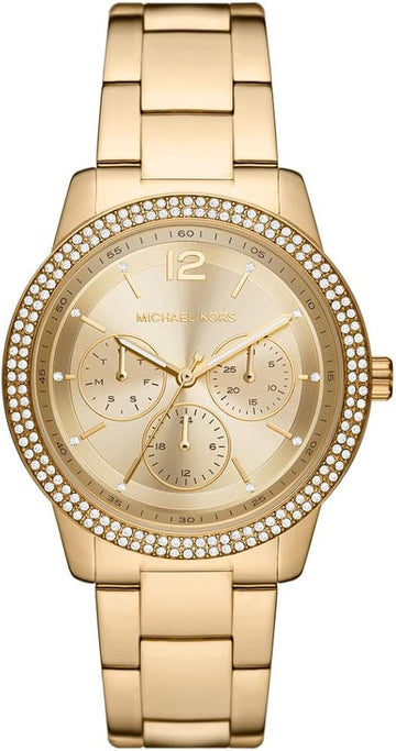  Shop Authentic Michael Kors Tibby Chronograph Gold Dial Gold Steel Strap Watch For Women - MK6927 - Luxxuri