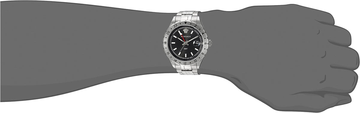  Shop Authentic Versace Hellenyium GMT Black Dial Silver Steel Strap Watch for Men - V11020015 - Luxxuri