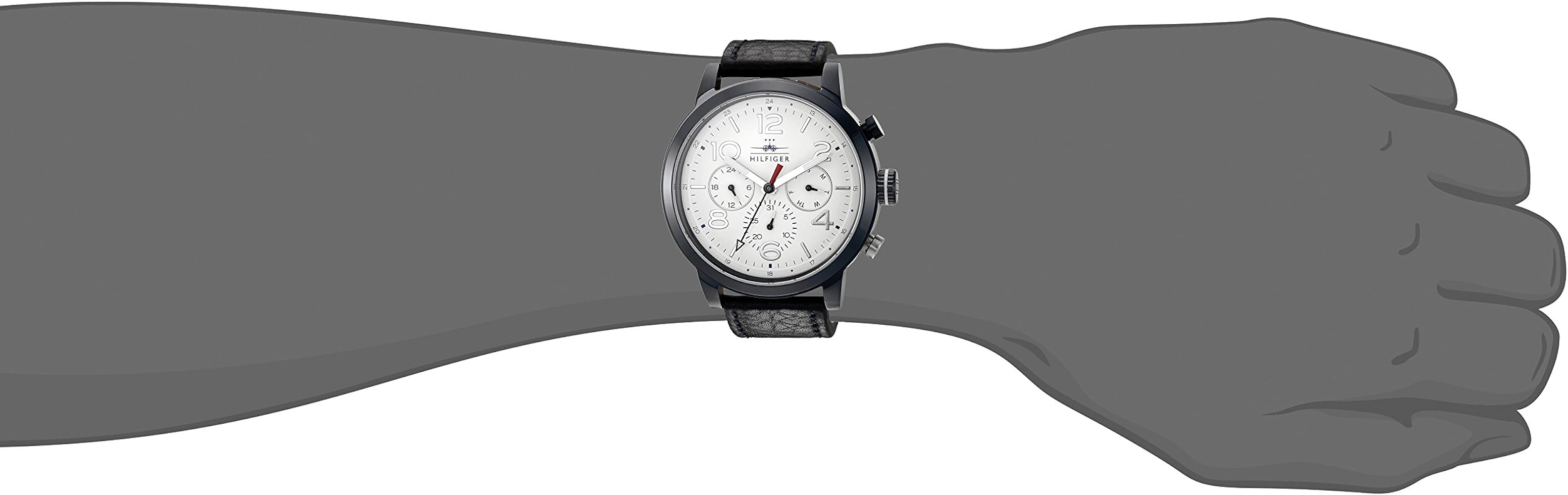  Shop Authentic Tommy Hilfiger Jake Multi Function Quartz White Dial Black Leather Strap Watch for Men - 1791235 - Luxxuri
