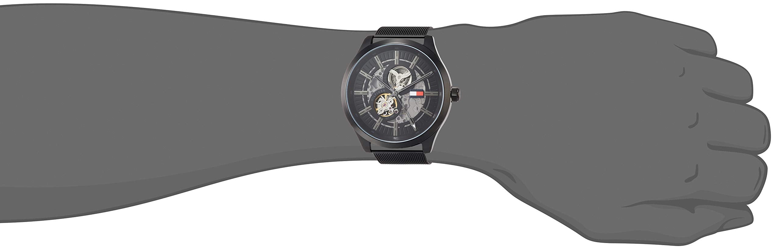  Shop Authentic Tommy Hilfiger Spencer Skeleton Black Dial Black Mesh Bracelet Watch for Men - 1791644 - Luxxuri