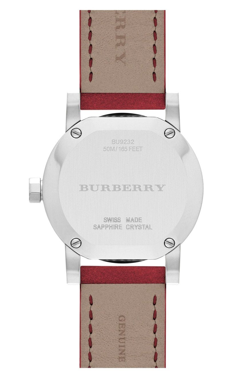  Shop Authentic Burberry The City Silver Dial Red Strap Watch for Women - BU9232 - Luxxuri