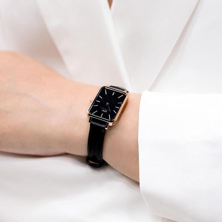  Shop Authentic Daniel Wellington Quadro Sheffield Black Dial Black Leather Strap Watch For Women - DW00100435 - Luxxuri