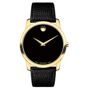  Shop Authentic Movado Museum Black Dial Black Leather Strap Watch For Men - 0607014 - Luxxuri