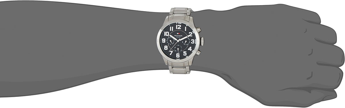  Shop Authentic Tommy Hilfiger Trent Chronograph Black Dial Silver Steel Strap Watch for Men - 1791054 - Luxxuri