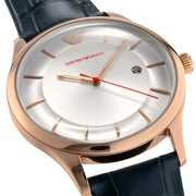  Shop Authentic Emporio Armani Classic Silver Dial Blue Leather Strap Watch For Men - AR11131 - Luxxuri