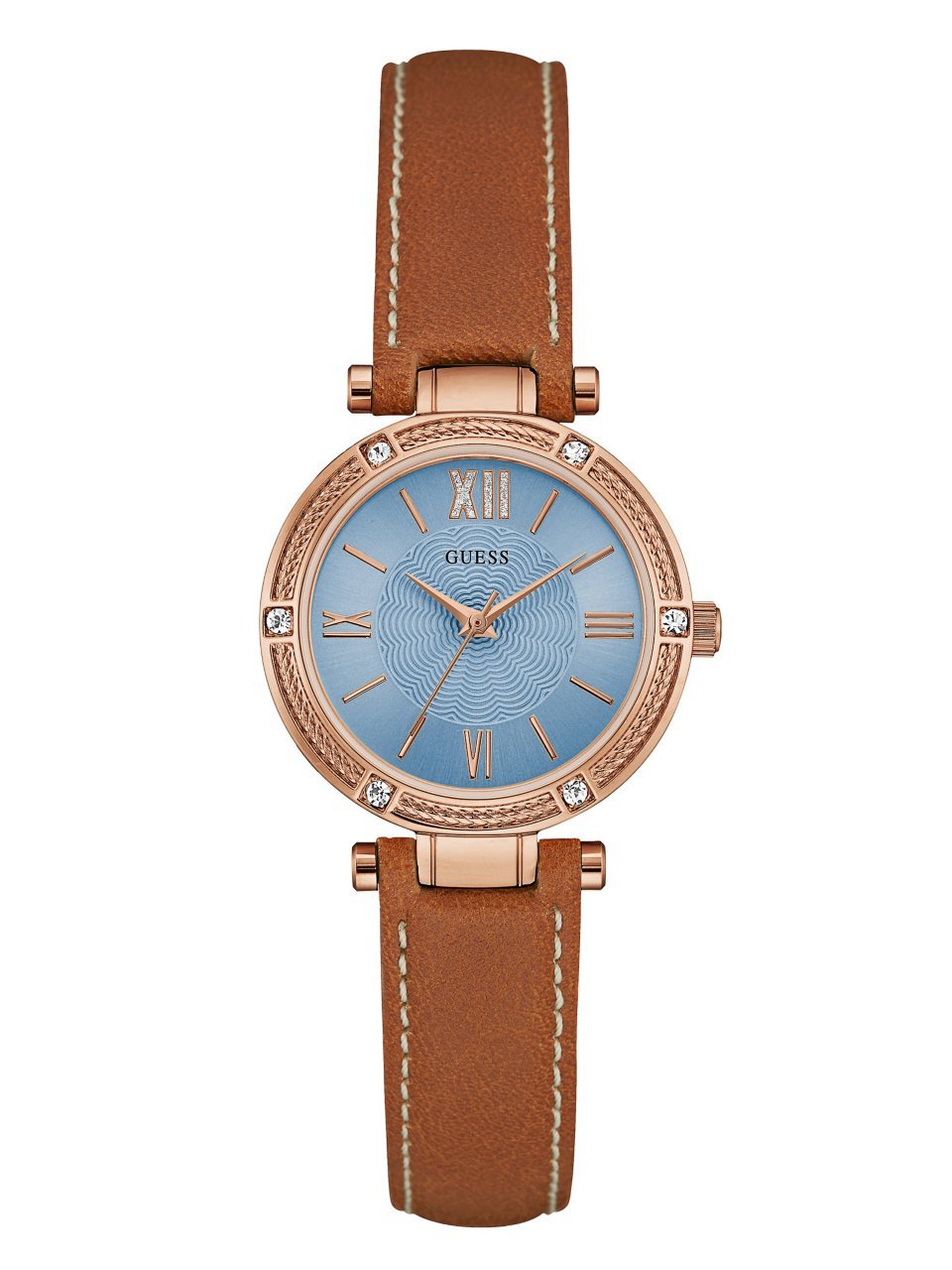  Shop Authentic Guess Park Avenue Blue Dial Brown Leather Strap Watch for Women - W0838L2 - Luxxuri