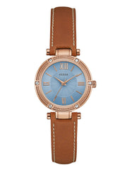  Shop Authentic Guess Park Avenue Blue Dial Brown Leather Strap Watch for Women - W0838L2 - Luxxuri