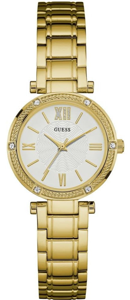  Shop Authentic Guess Park Ave South Analog White Dial Gold Steel Strap Watch For Women - W0767L2 - Luxxuri