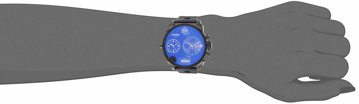  Shop Authentic Diesel Big Daddy Blue Dial Black Leather Strap Watch For Men - DZ7127 - Luxxuri