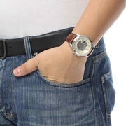  Shop Authentic Fossil Grant Automatic Beige Skeleton Dial Brown Leather Strap Watch for Men - ME3099 - Luxxuri
