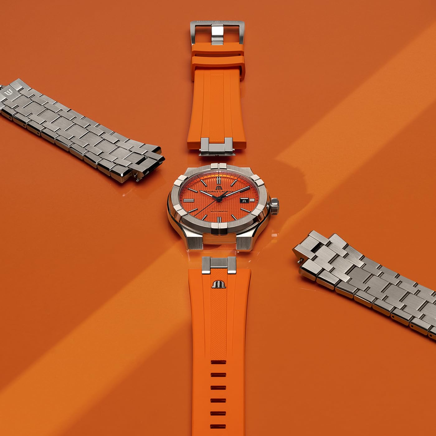  Shop Authentic Maurice Lacroix Aikon Limited Edition Automatic Date Orange Dial Silver Steel Strap Watch For Men - AI6008-SS00F-530-1 - Luxxuri
