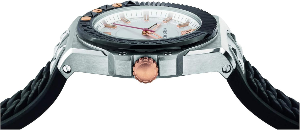  Shop Authentic Versace Chain Reaction Quartz White Dial Black Rubber Strap Watch for Men - VEDY00219 - Luxxuri