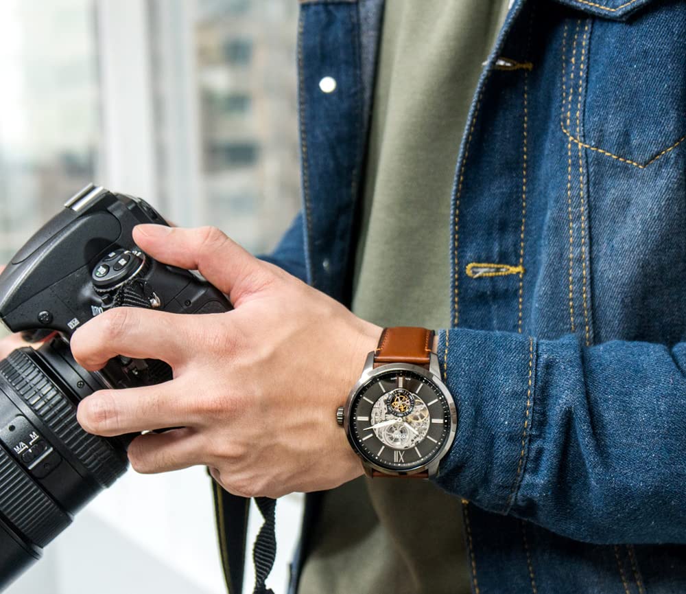  Shop Authentic Fossil Townsman Automatic Skeleton Black Dial Brown Leather Strap Watch for Men - ME3181 - Luxxuri
