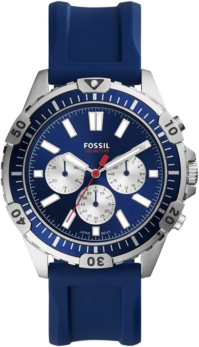  Shop Authentic Fossil Garrett Chronograph Blue Dial Blue Rubber Strap Watch for Men - FS5709 - Luxxuri